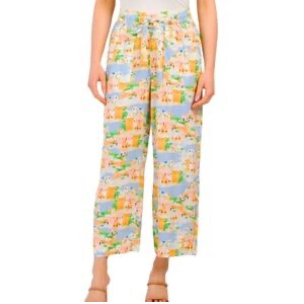 Cynthia Rowley Coastal Linen Blend Wide Leg Pants - Mediterranean Print Large